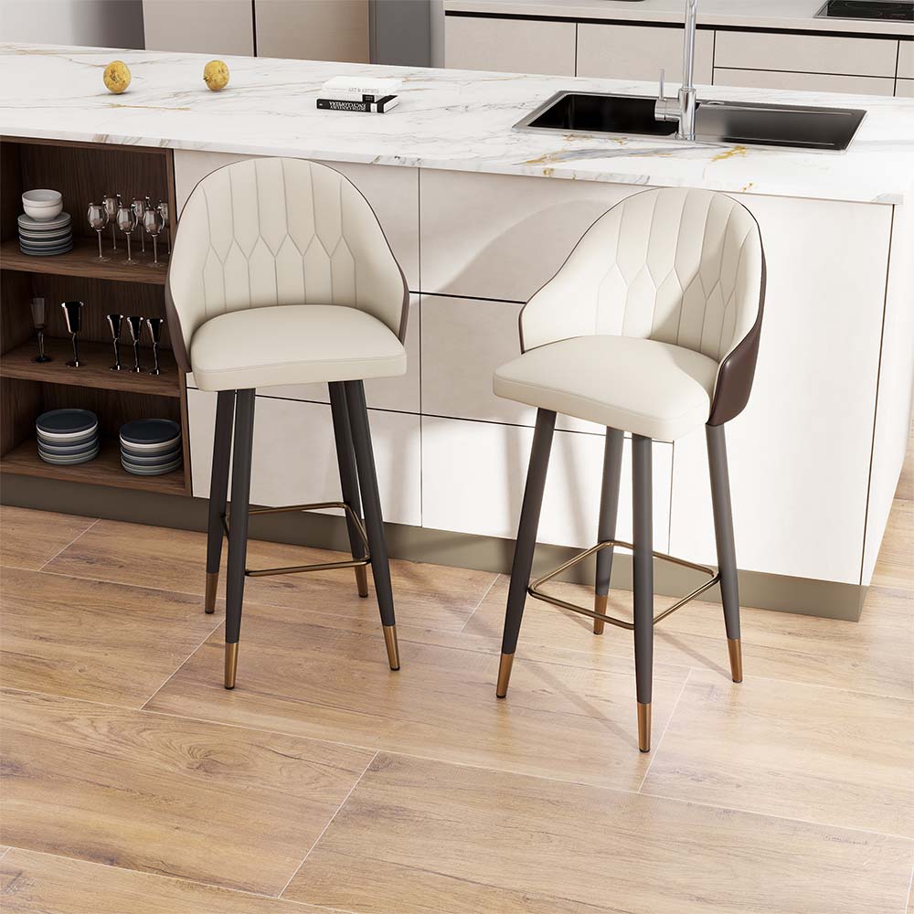 Metal Base Beige PU Leather Bar Stools