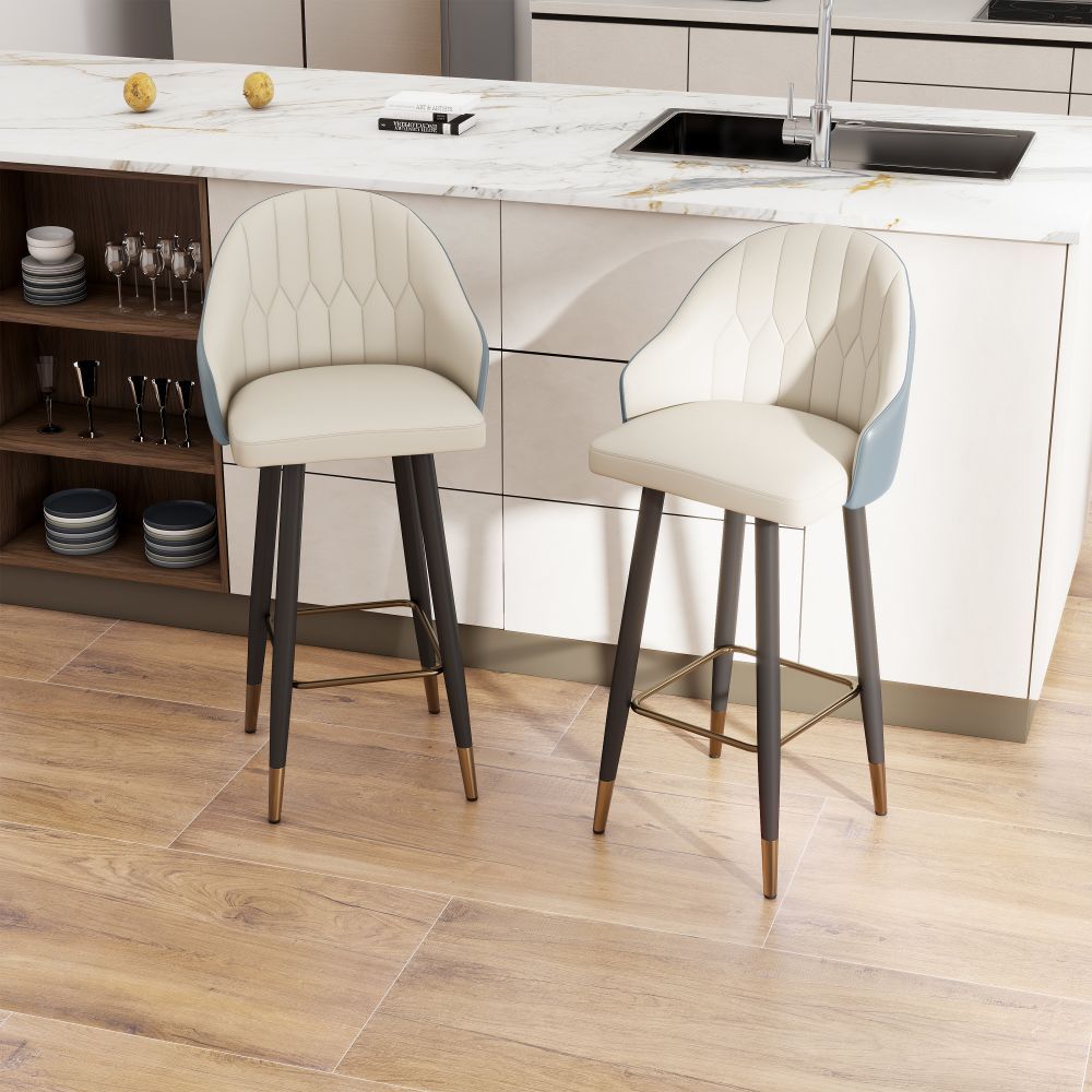 Metal Base Blue PU Leather Bar Stools