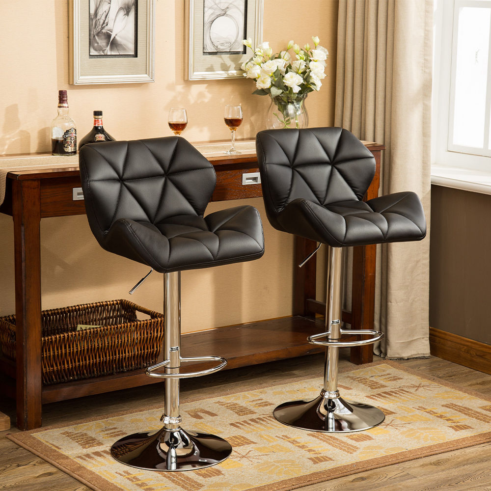 Metal Base Black PU Leather Bar Stools
