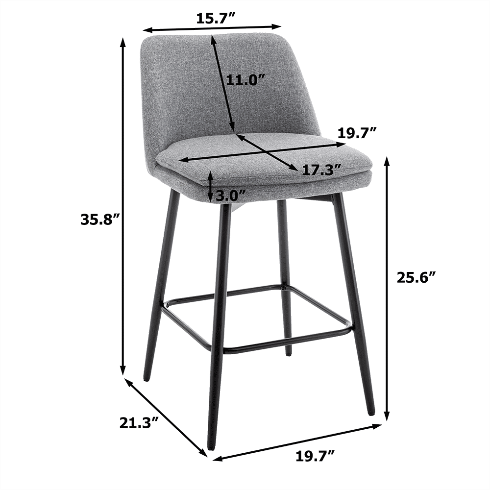 Metal Base Light Gray Linen Bar Stools