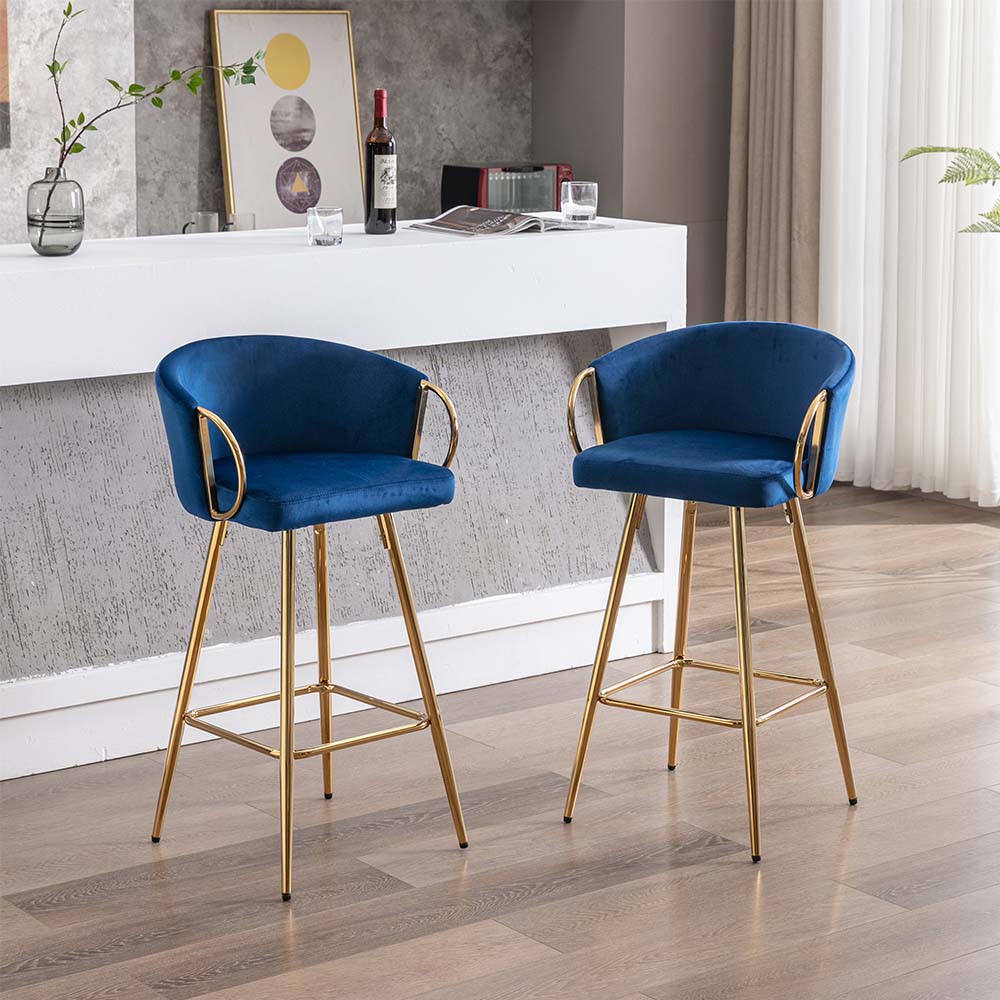 Modern Blue Velvet Bar Stools