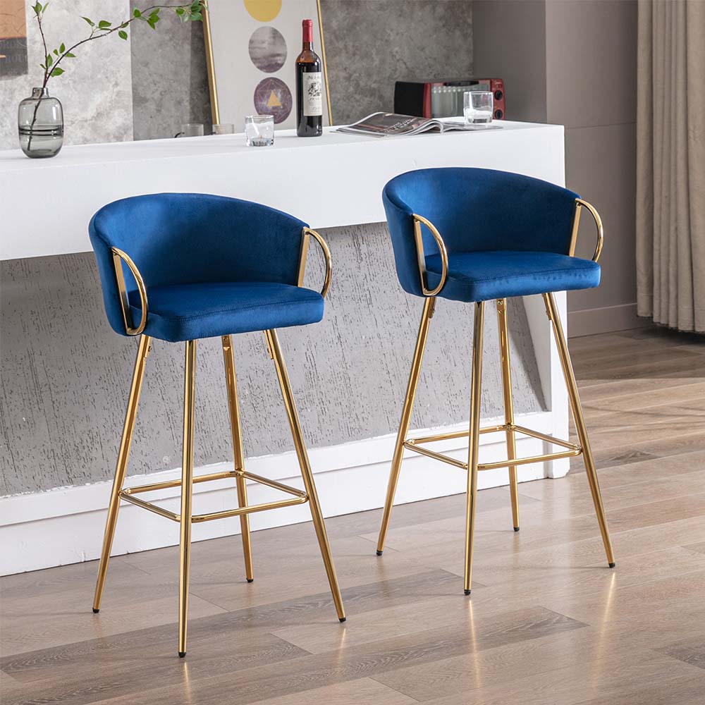 Metal Base Blue Velvet Bar Stools