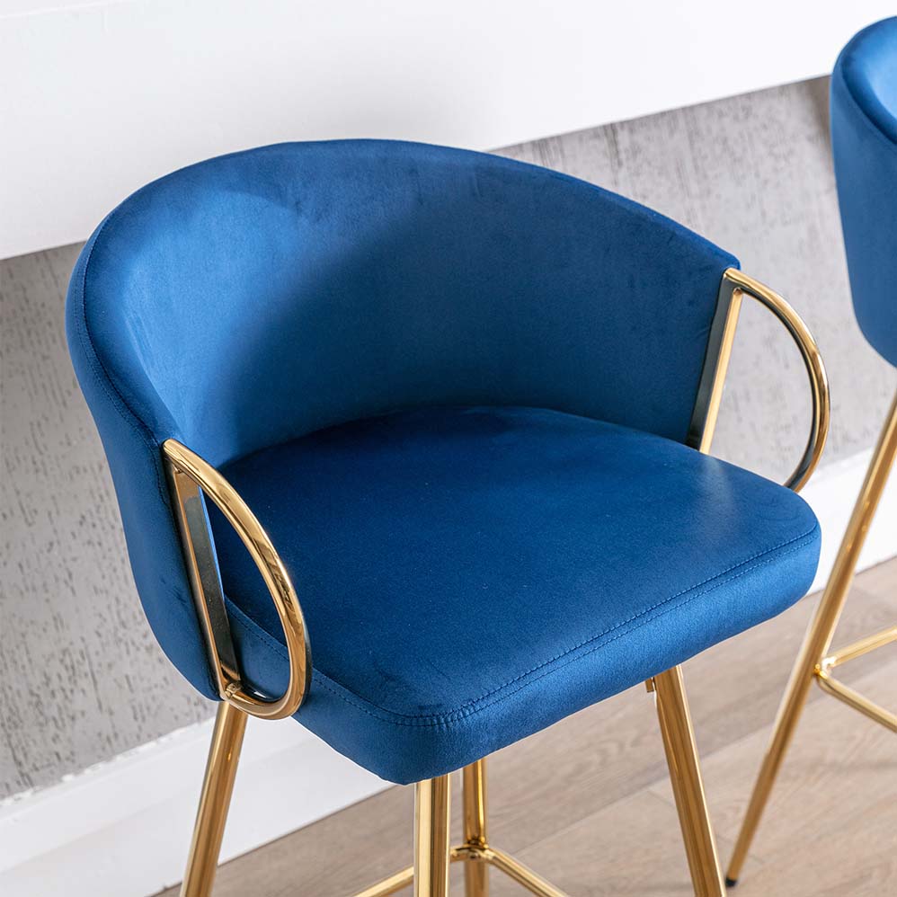 Metal Base Blue Velvet Bar Stools