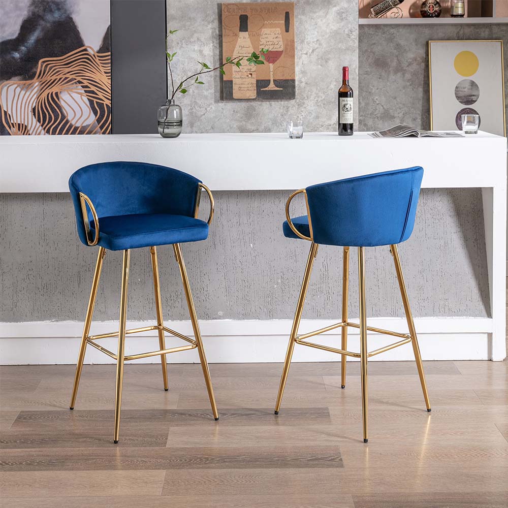Partly Assemble Blue Velvet Bar Stools