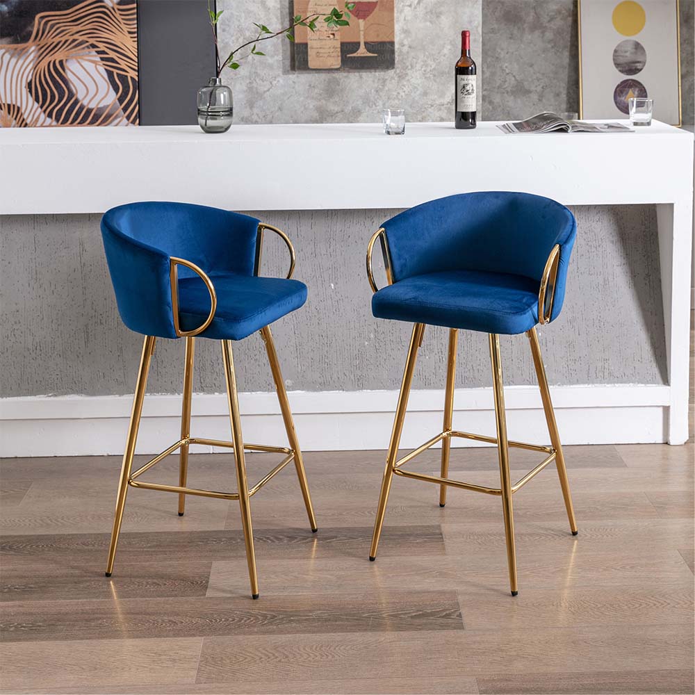 2 Seaters Blue Velvet Bar Stools