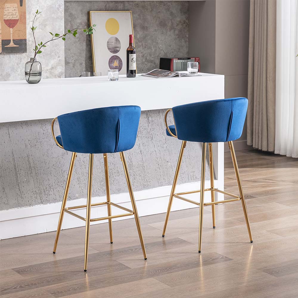 2 Seaters Blue Velvet Bar Stools