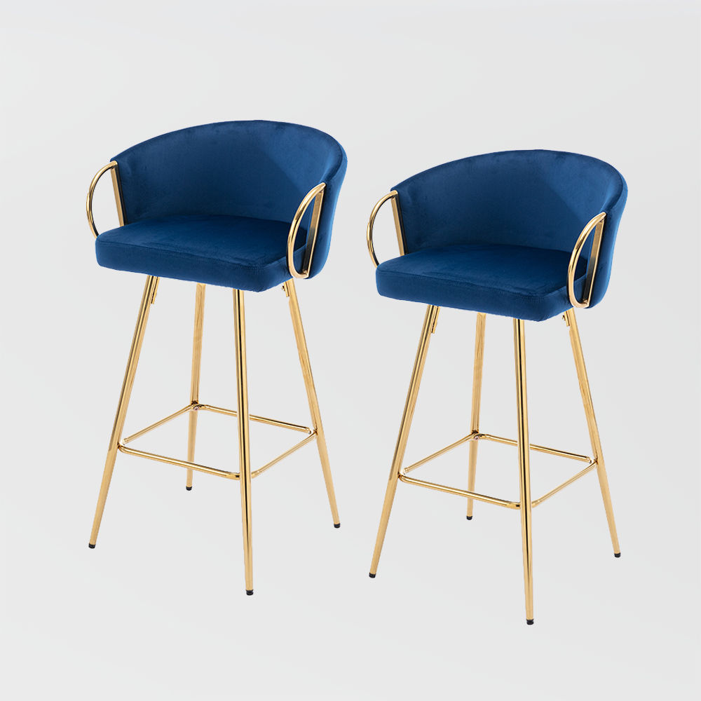 Modern Luxury Blue Velvet Bar Stools