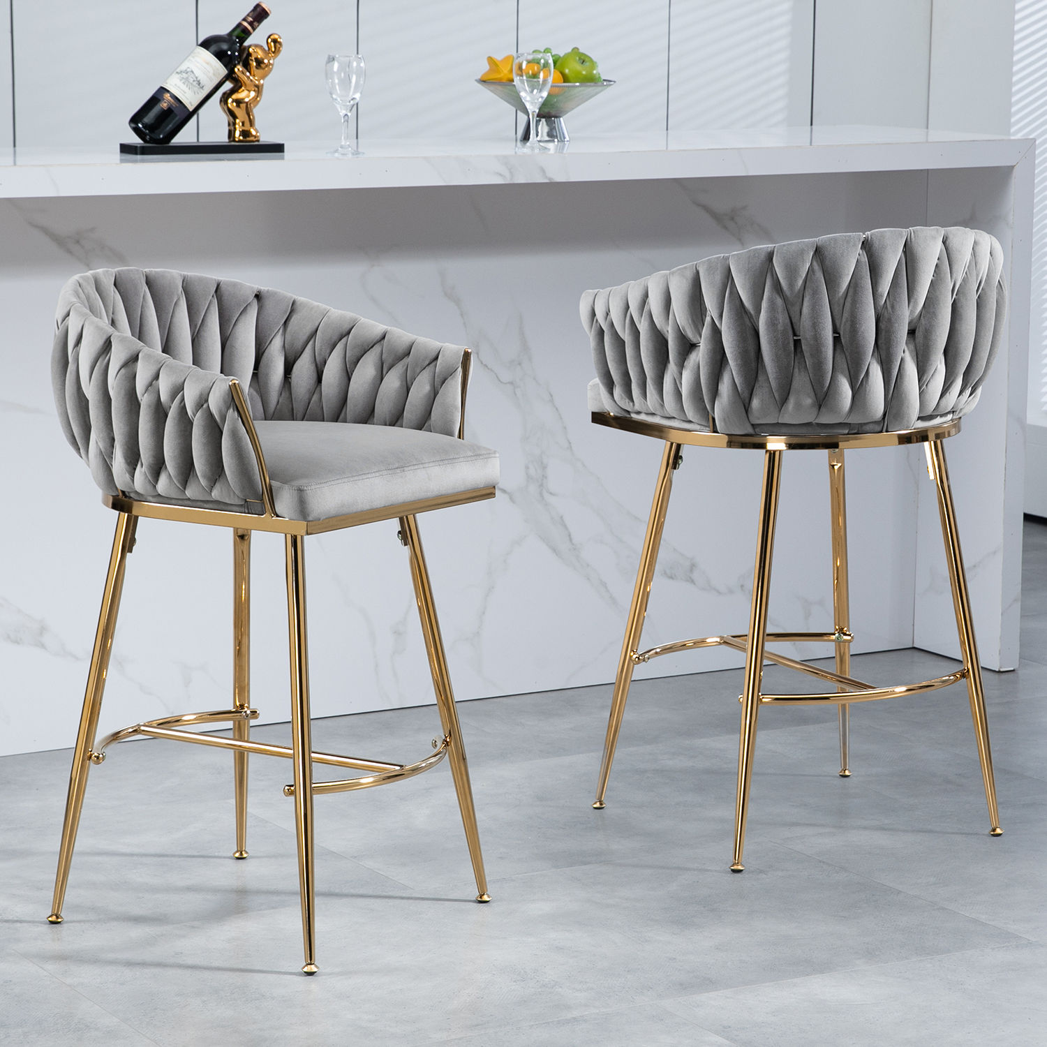 for 4 Gray Velvet Bar Stools