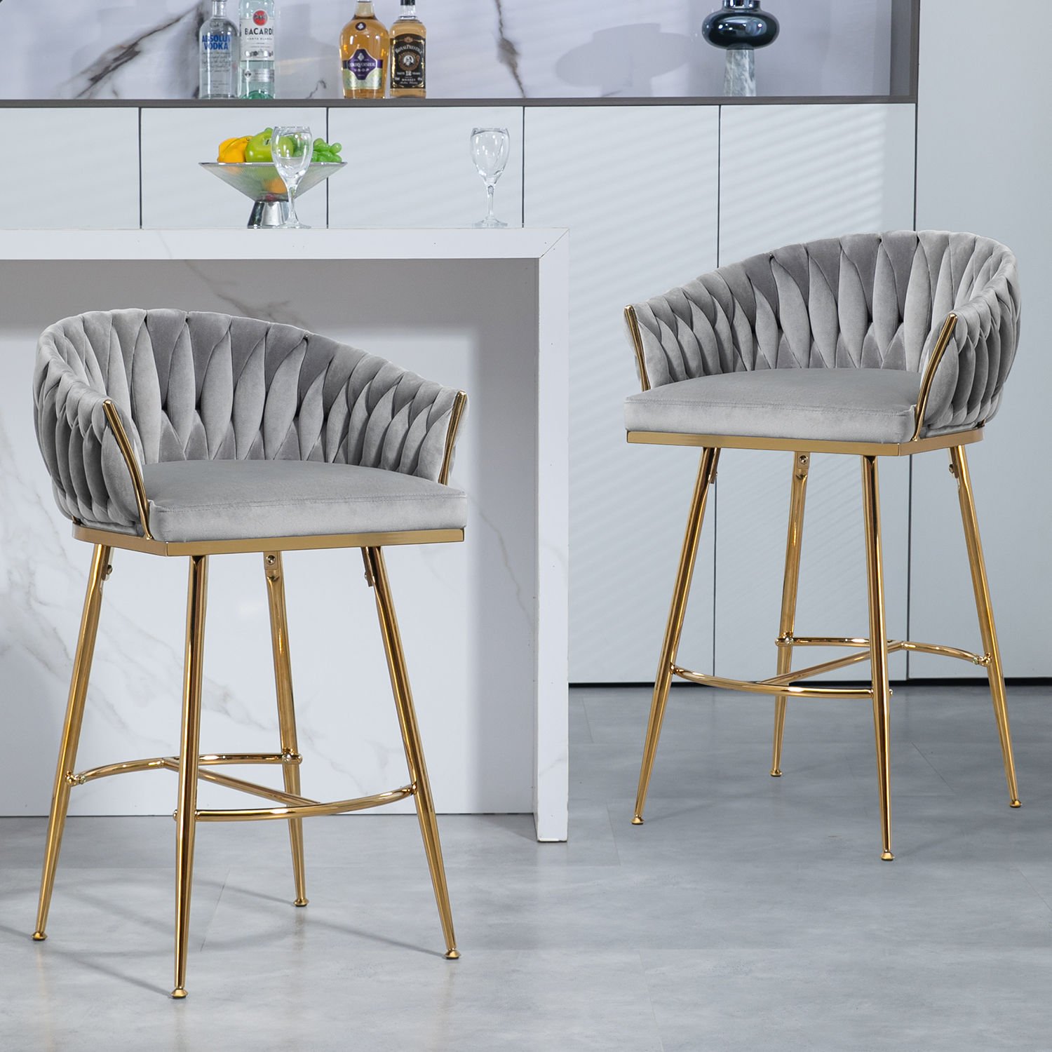for 4 Gray Velvet Bar Stools