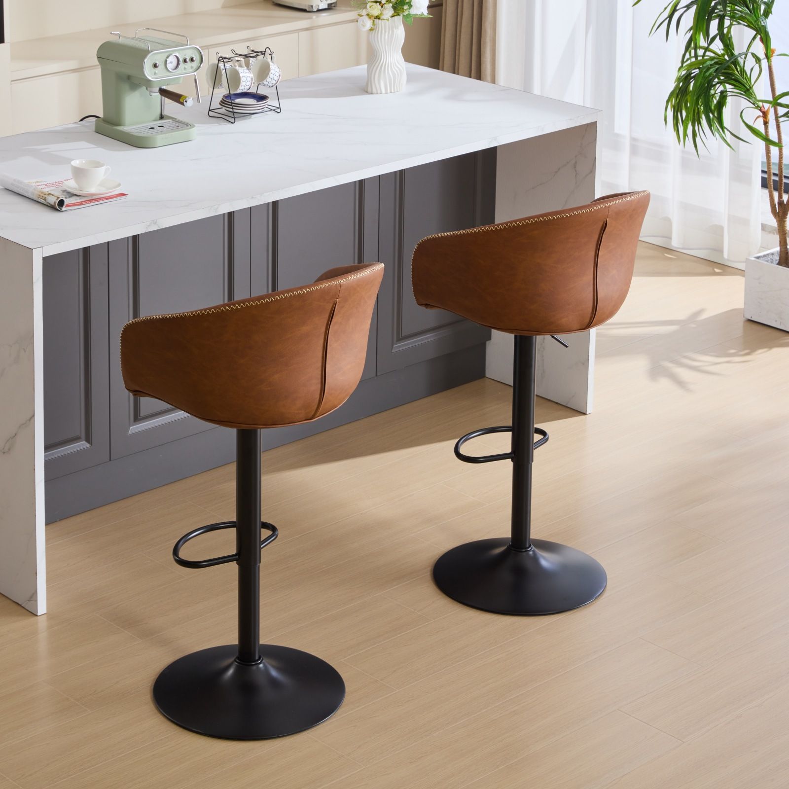 Partly Assemble Brown PU Leather Bar Stools
