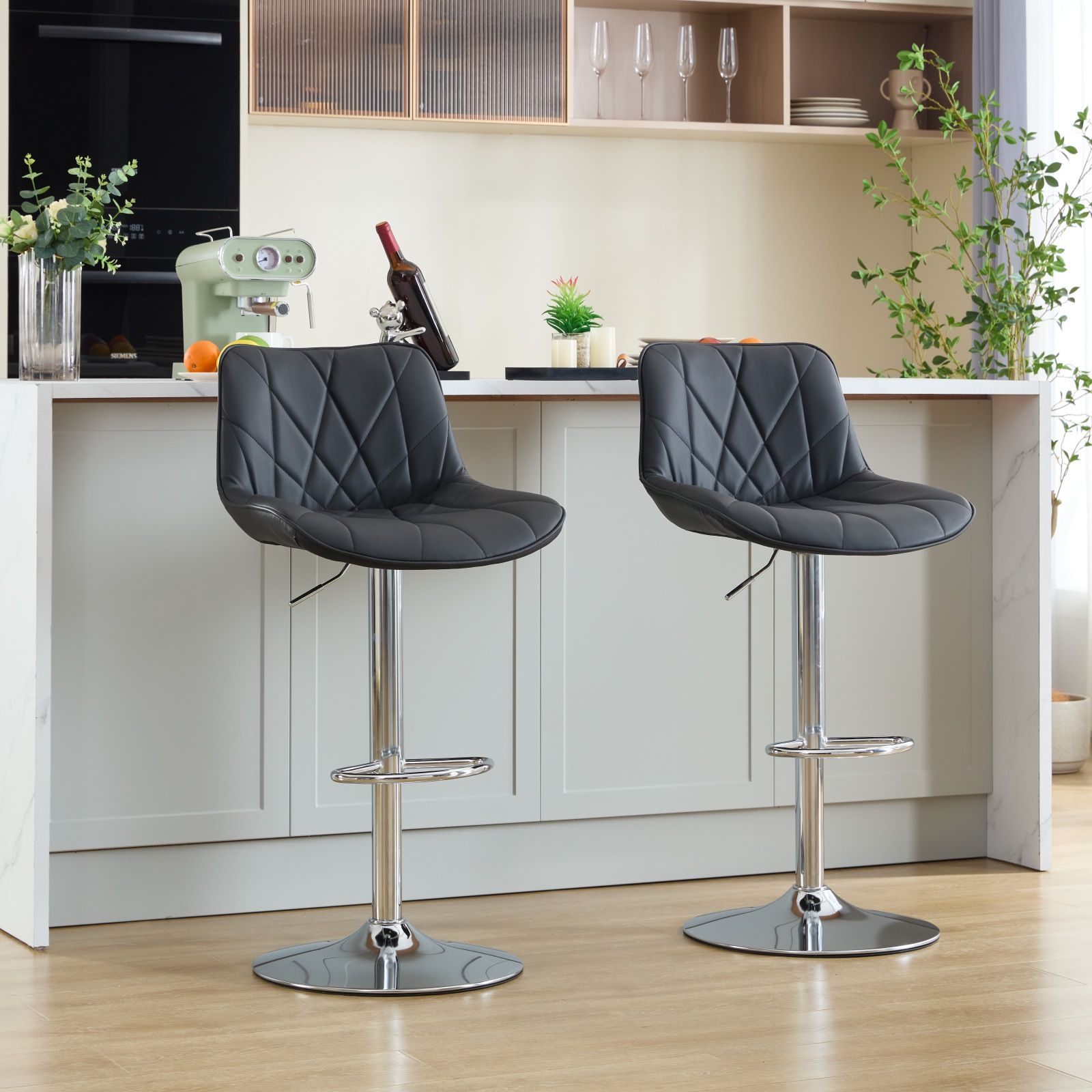 Partly Assemble Black PU Leather Bar Stools