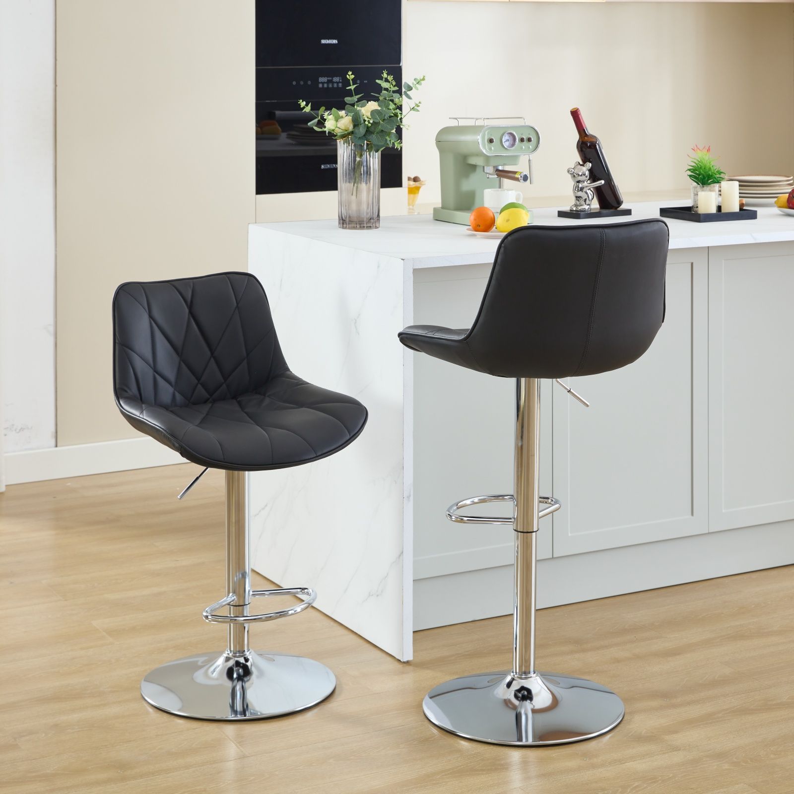 Metal Leg Black PU Leather Bar Stools