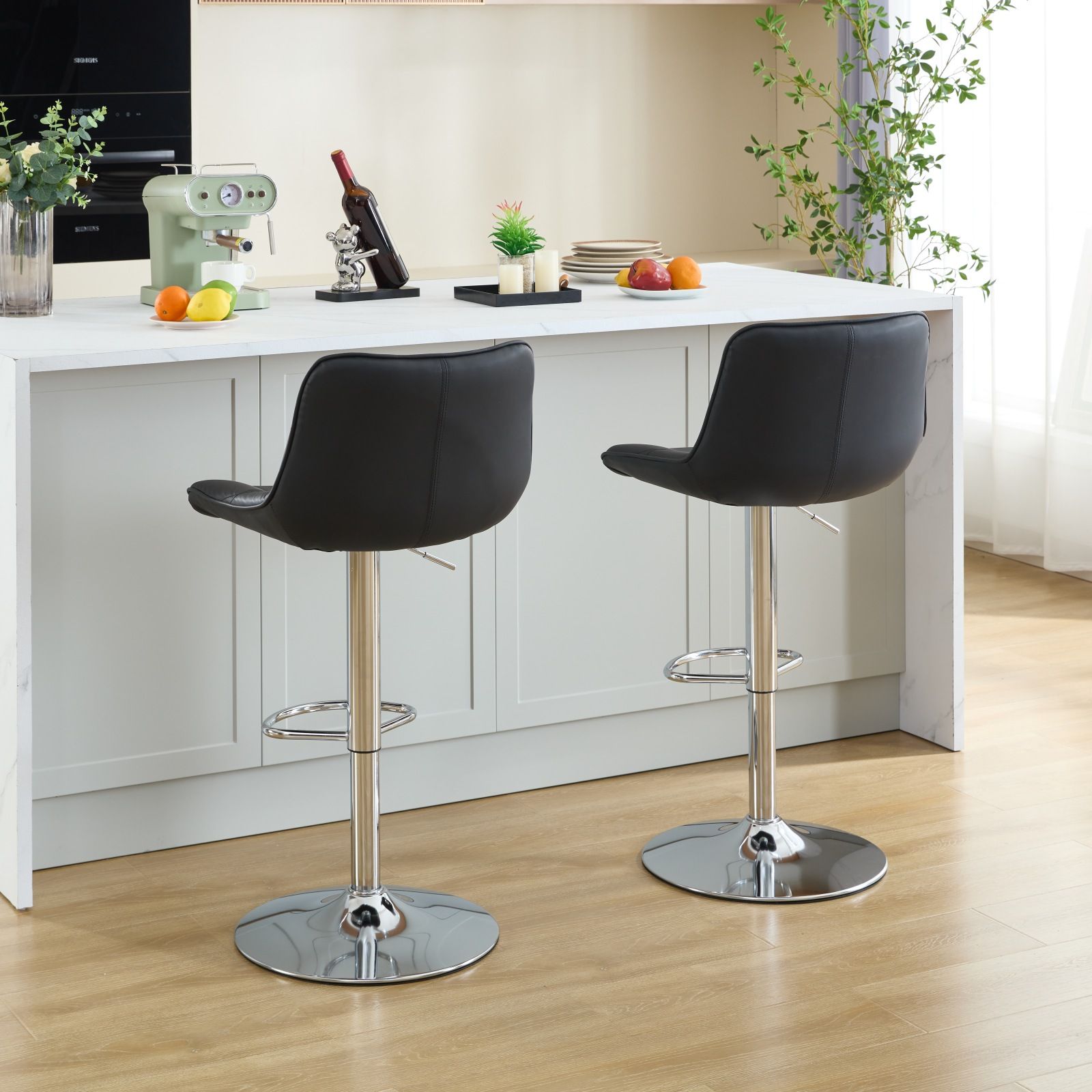 Partly Assemble Black PU Leather Bar Stools