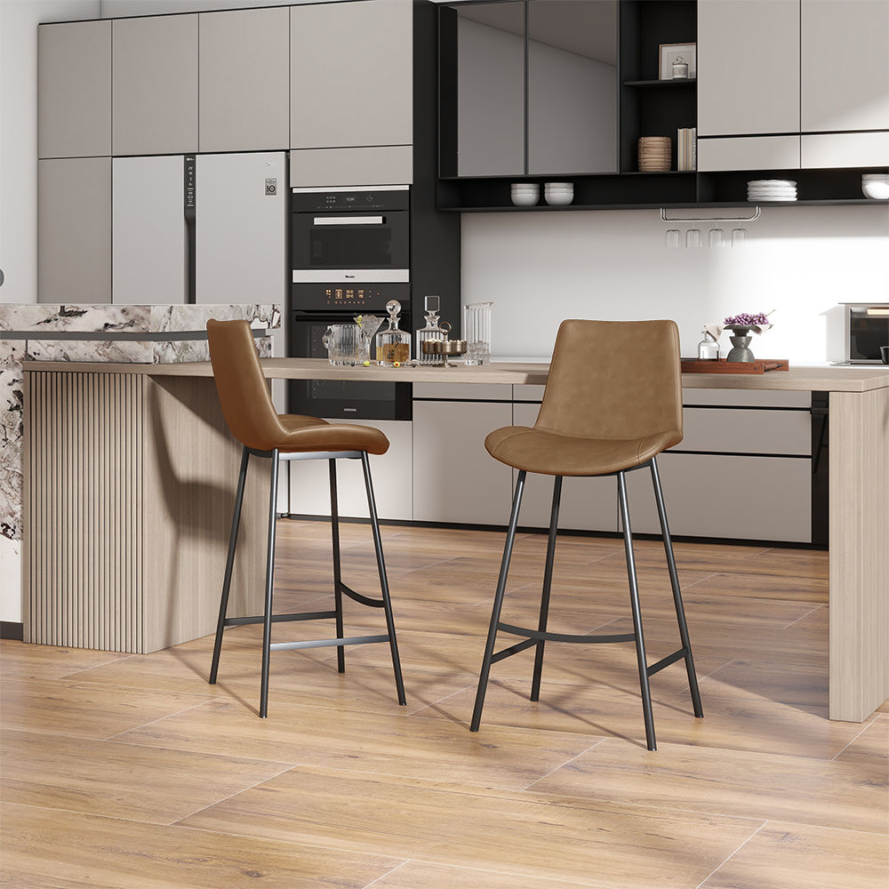 Fully Assemble Brown PU Leather Bar Stools