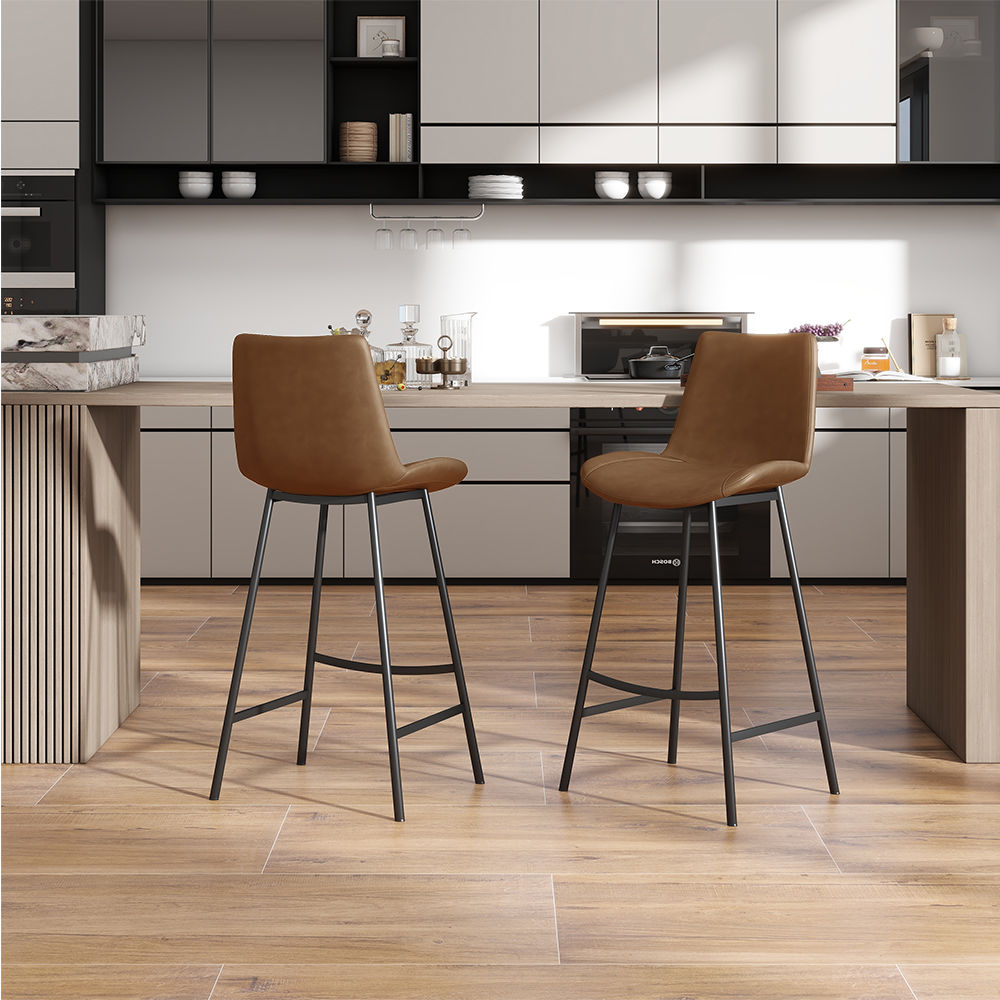 Fully Assemble Brown PU Leather Bar Stools
