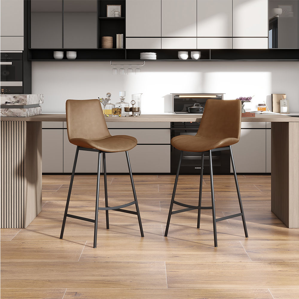 Leather Brown PU Leather Bar Stools