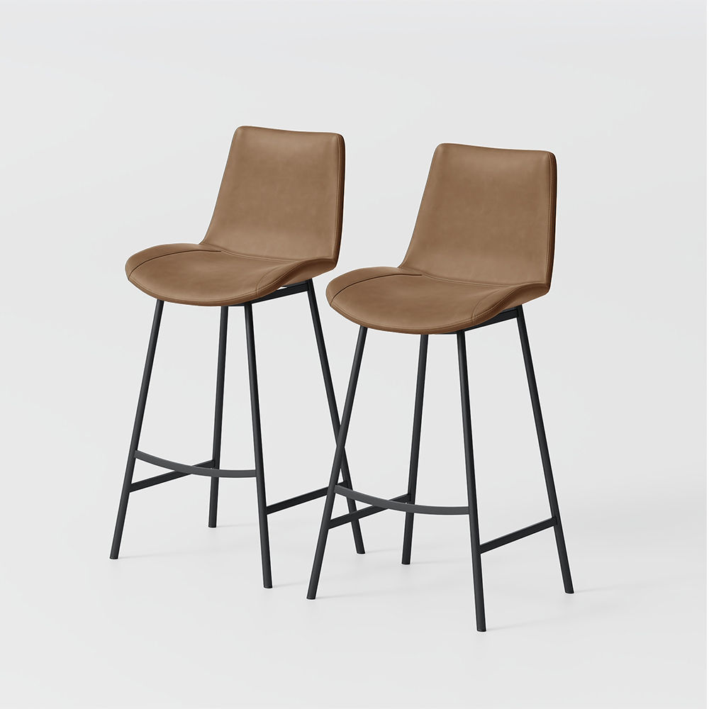 Pure Color Brown PU Leather Bar Stools