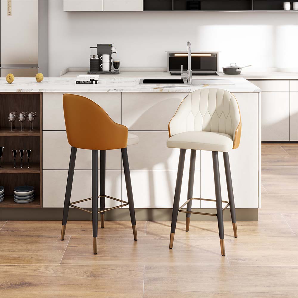 Modern Luxury Orange PU Leather Bar Stools