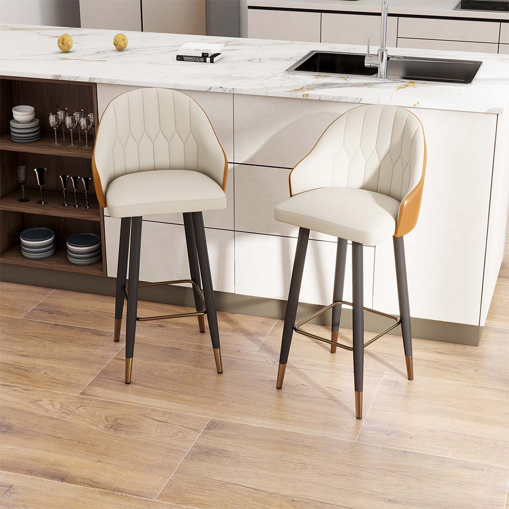 Metal Base Orange PU Leather Bar Stools