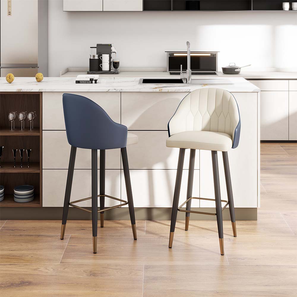 Metal Base Navy Blue PU Leather Bar Stools