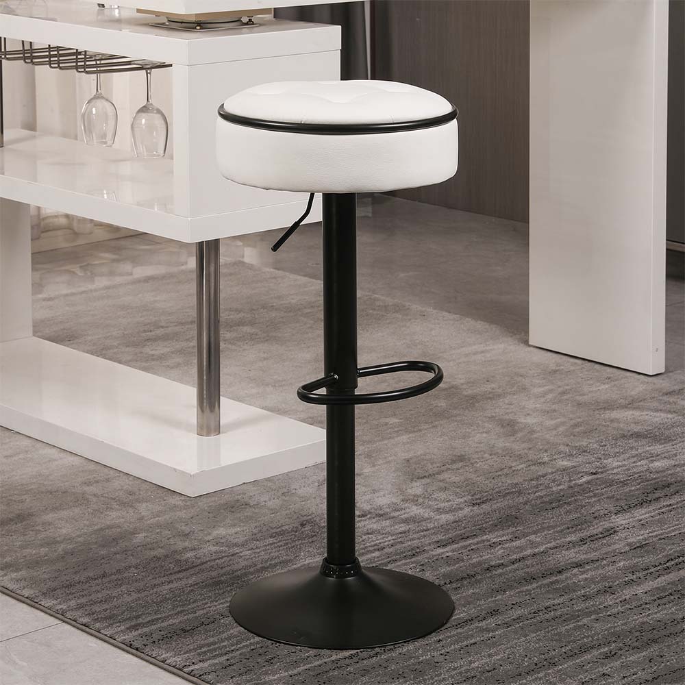 Adjustable Height White PU Leather Bar Stools