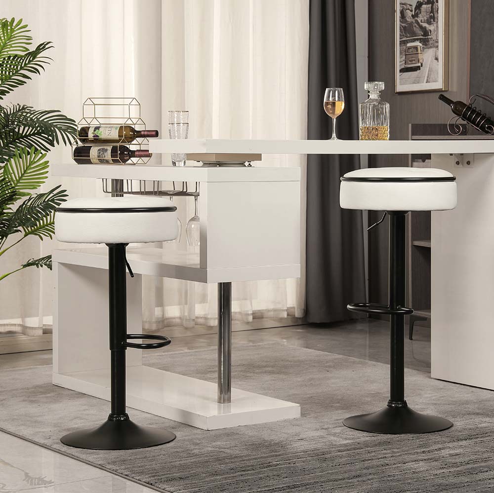 with Storage White PU Leather Bar Stools