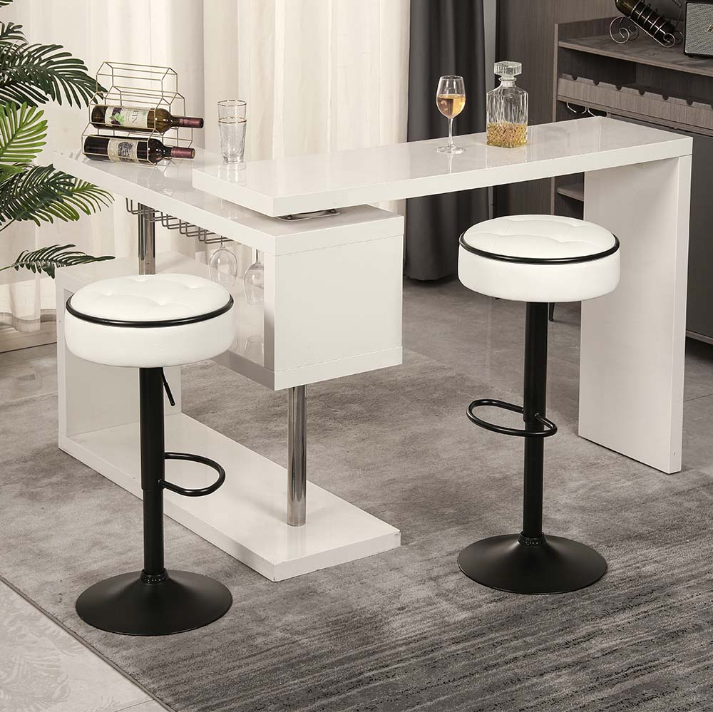 Adjustable Height White PU Leather Bar Stools