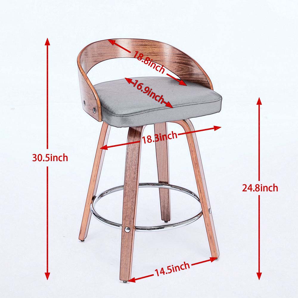 Wood Beige PU Leather Bar Stools
