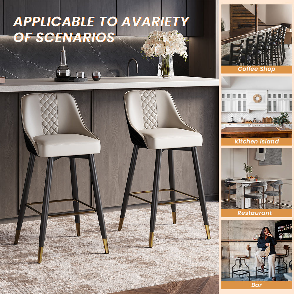 Metal Leg Black PU Leather Bar Stools