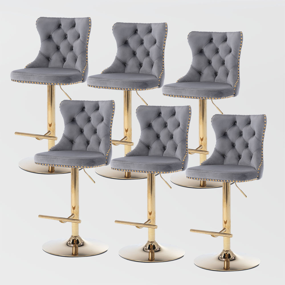 Modern Gray&Gold Velvet+Foam Bar Stools