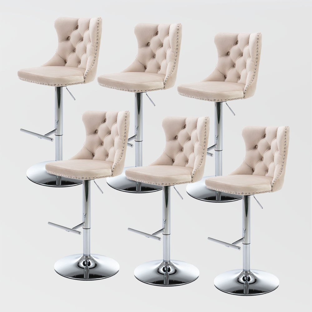 Velvet Beige Velvet+Foam Bar Stools