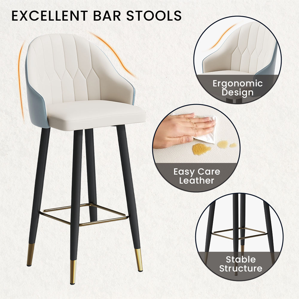 Modern Blue PU Leather Bar Stools