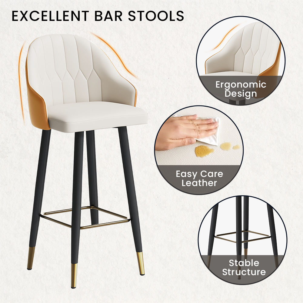 Modern Orange PU Leather Bar Stools