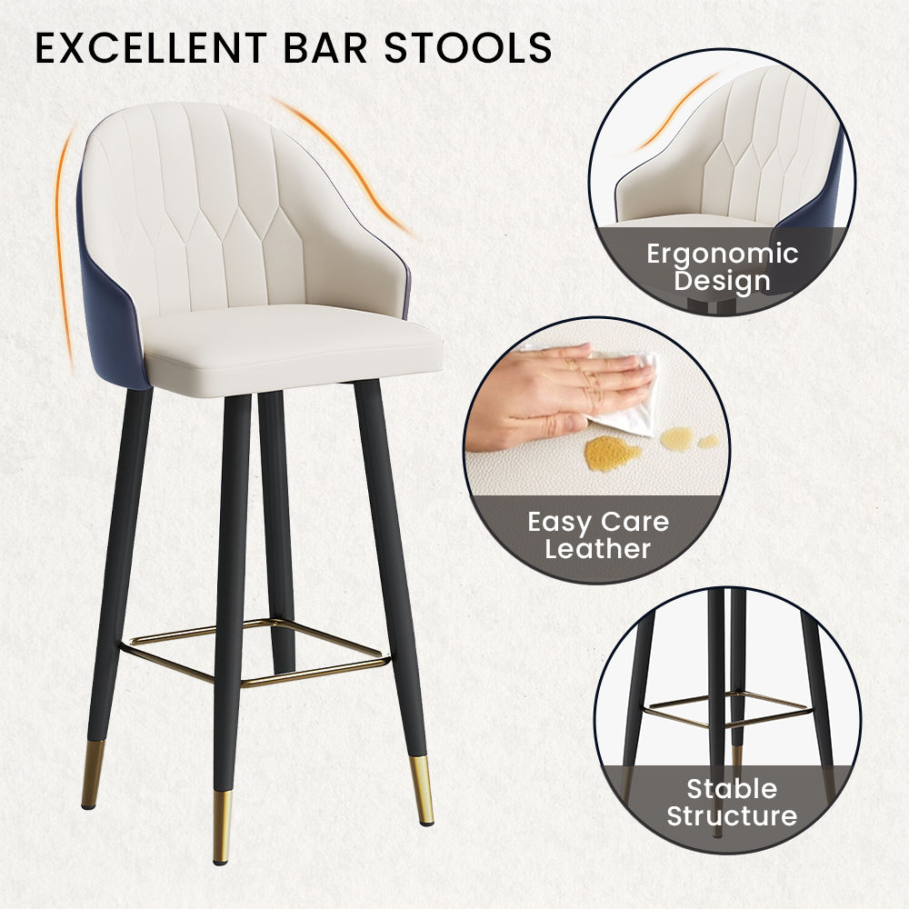 Metal Base Navy Blue PU Leather Bar Stools