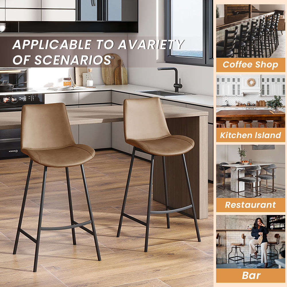 Fully Assemble Brown PU Leather Bar Stools
