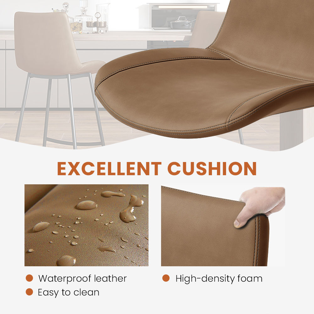 Metal Leg Brown PU Leather Bar Stools