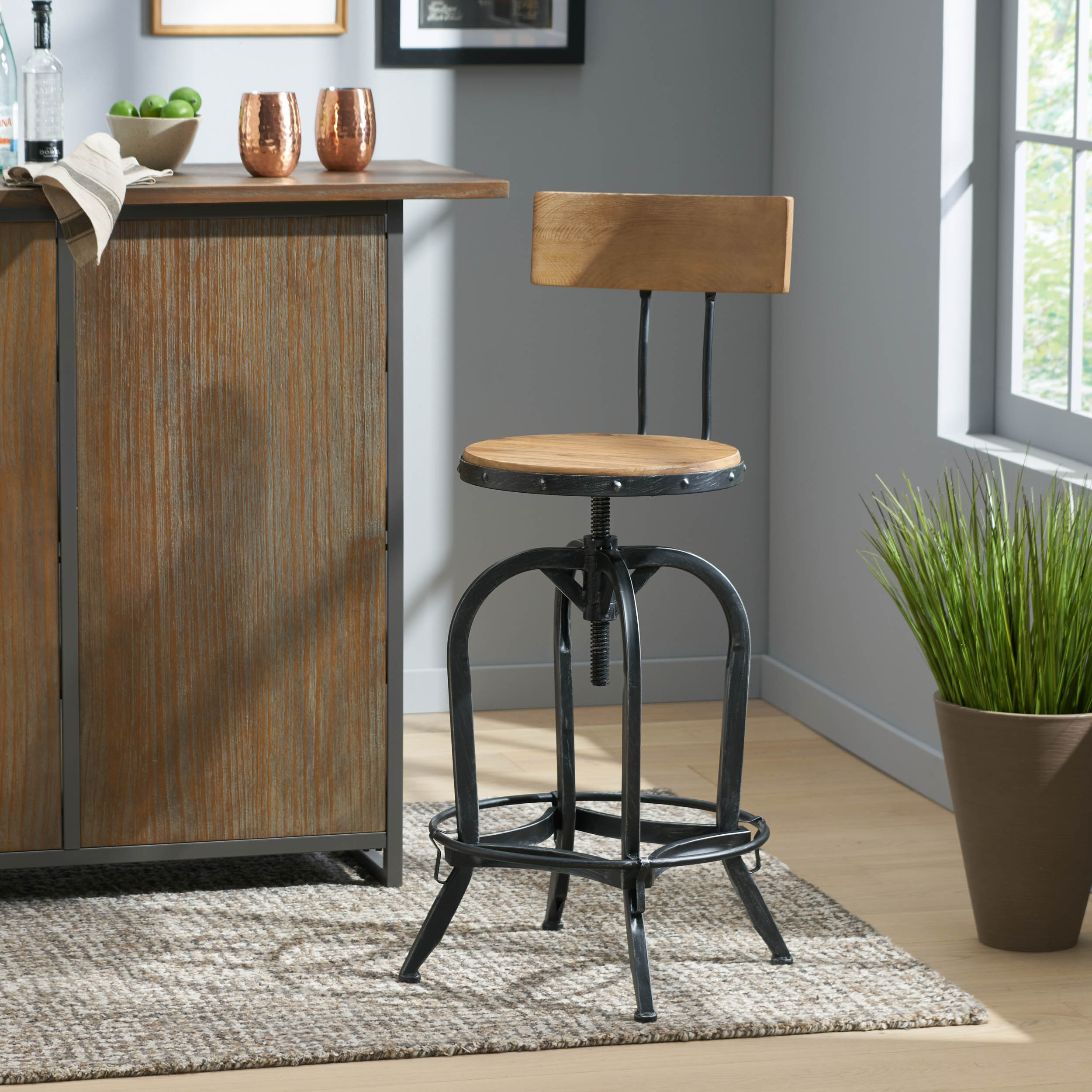 Metal Leg Wood & Black Solid Wood+Metal Bar Stools