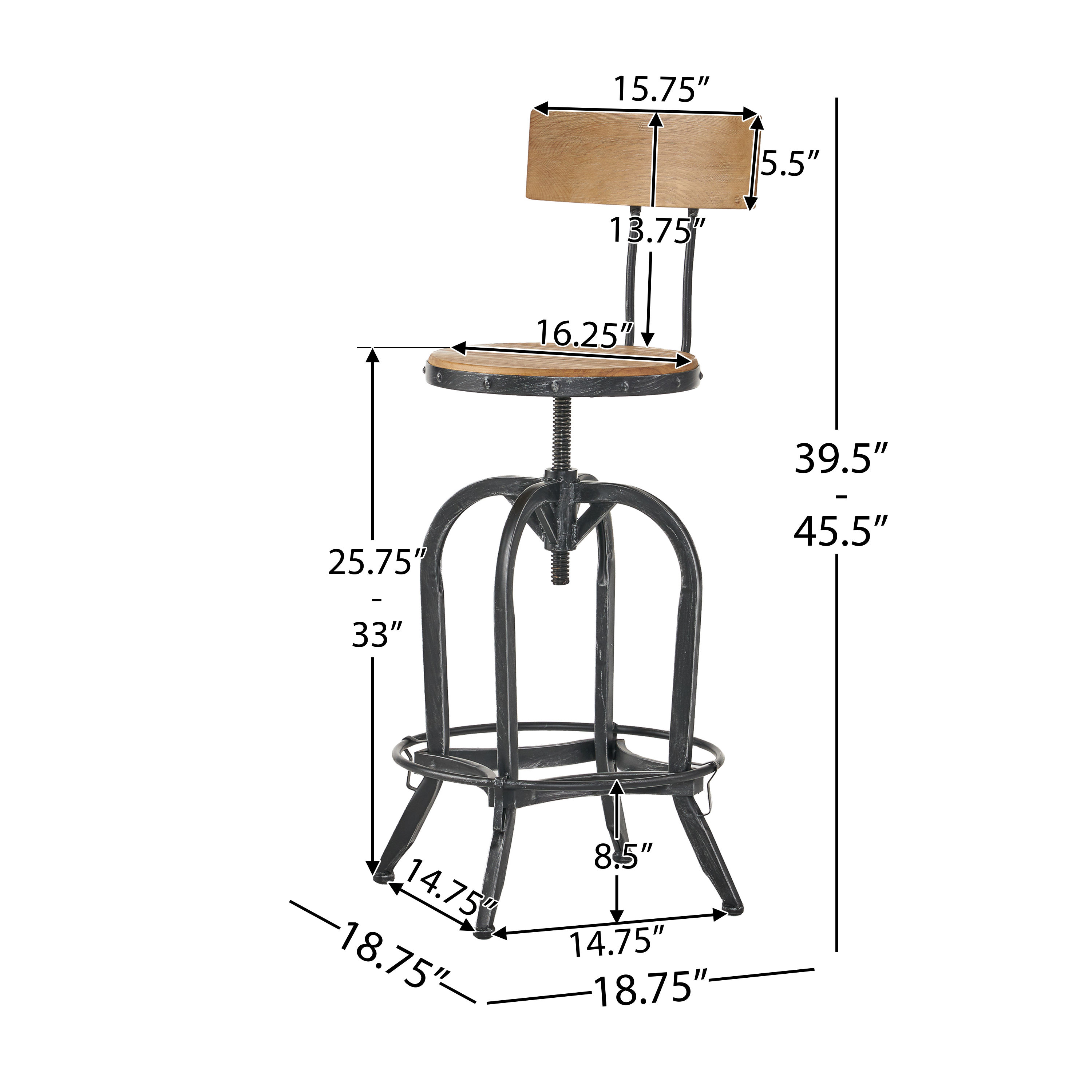 Metal Leg Wood & Black Solid Wood+Metal Bar Stools