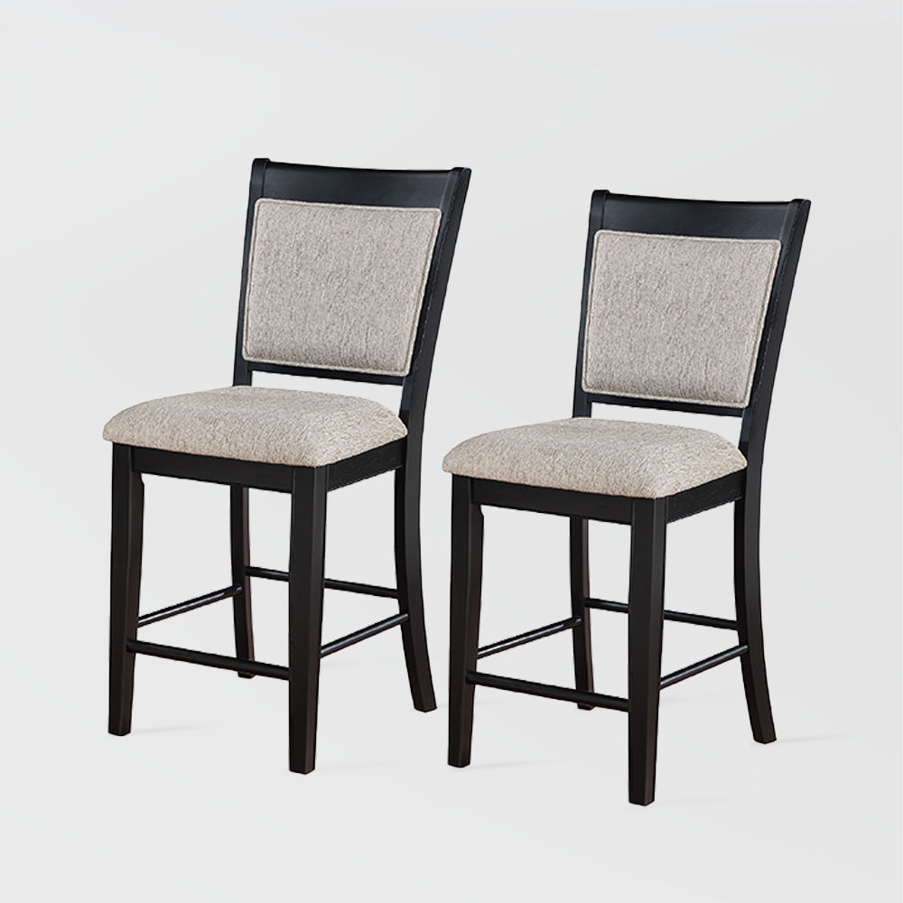 Wood Leg Black & Gray Solid Wood Bar Stools
