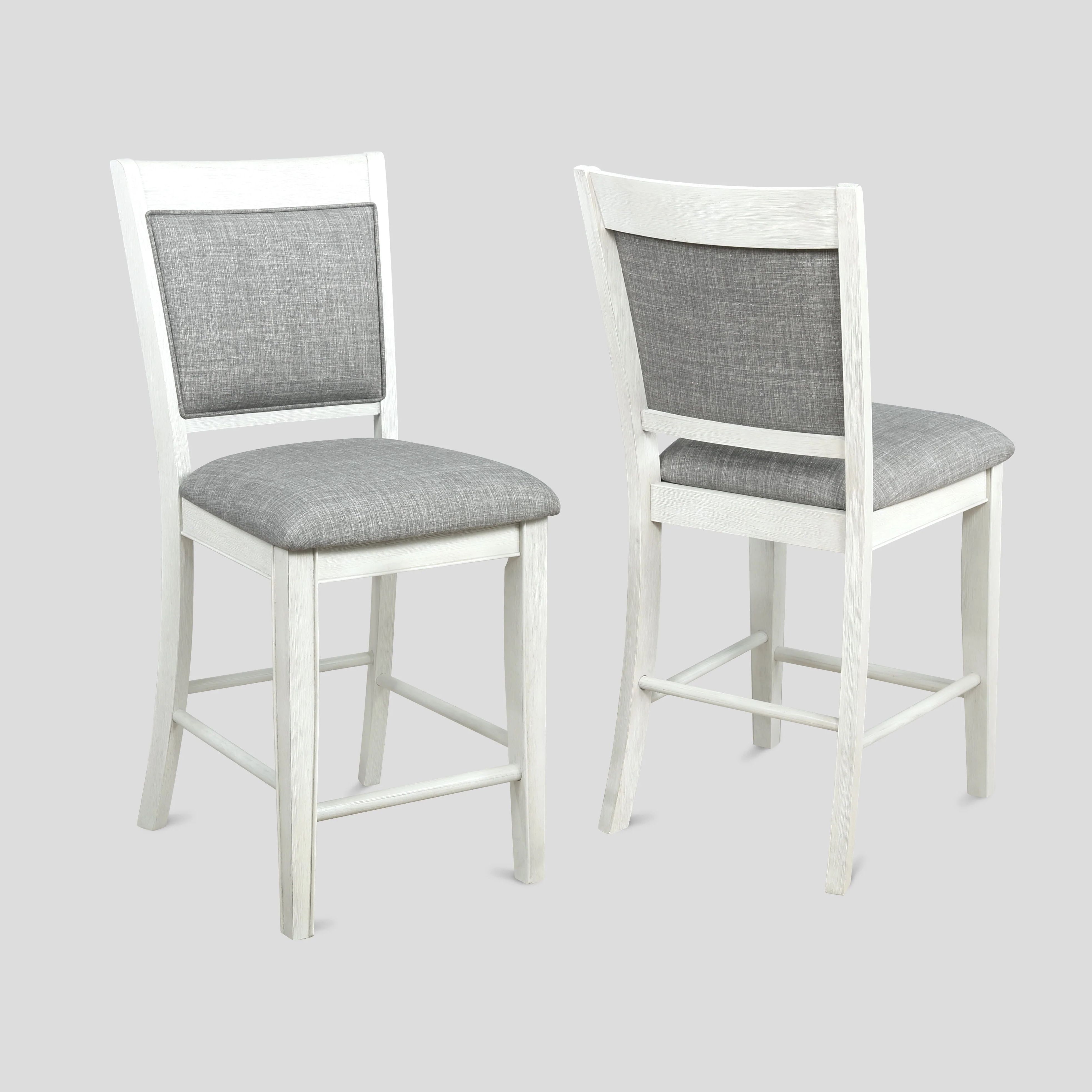 Partly Assemble White & Gray Solid Wood Bar Stools