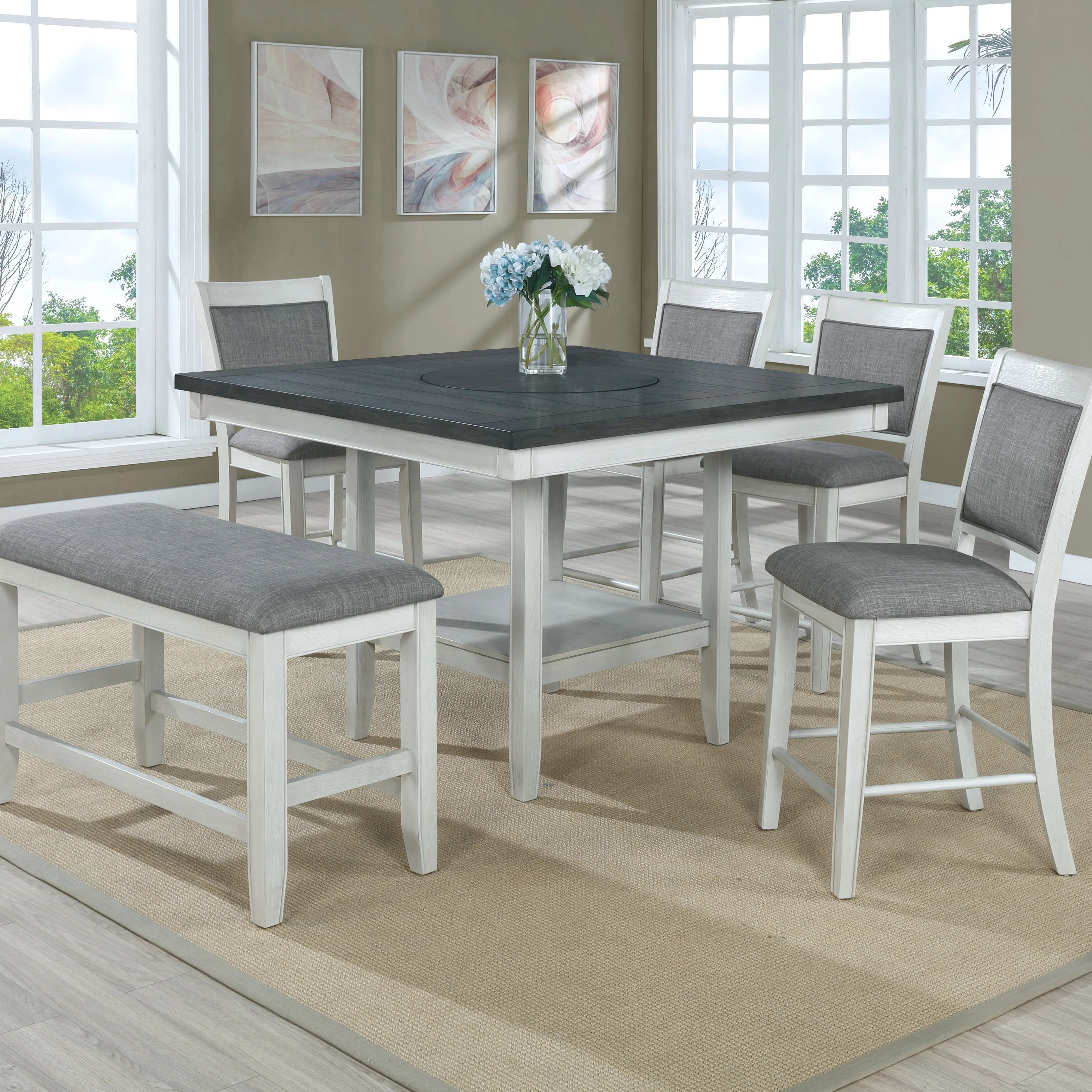 Wood Leg White & Gray Solid Wood Bar Stools