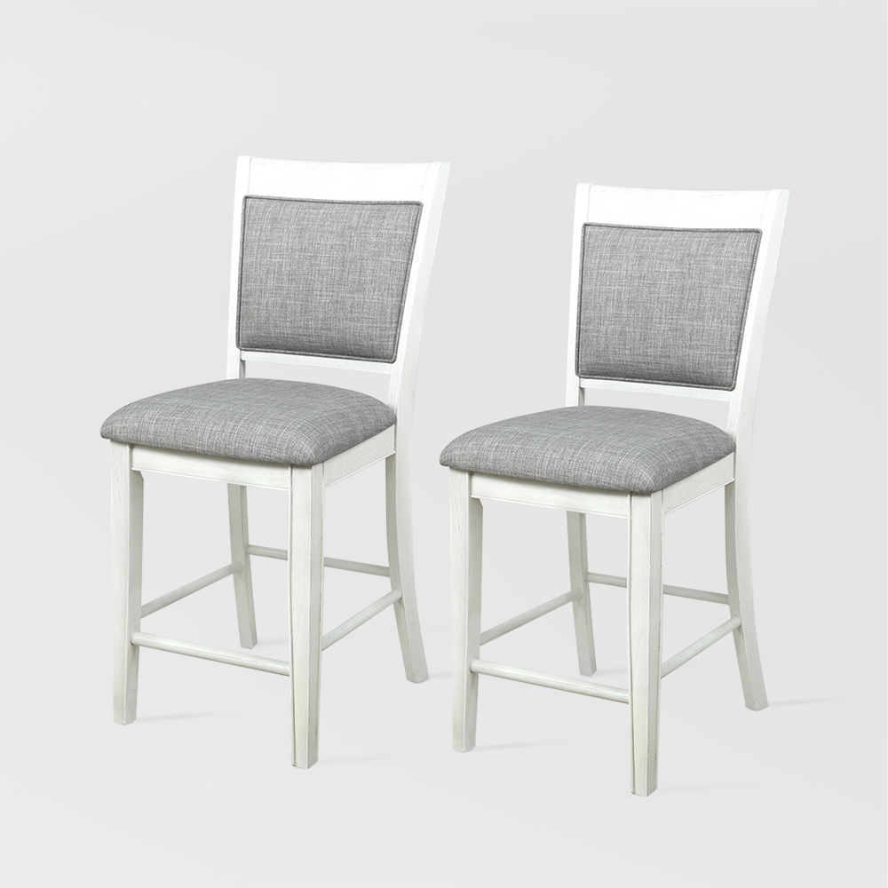 Wood Leg White & Gray Solid Wood Bar Stools