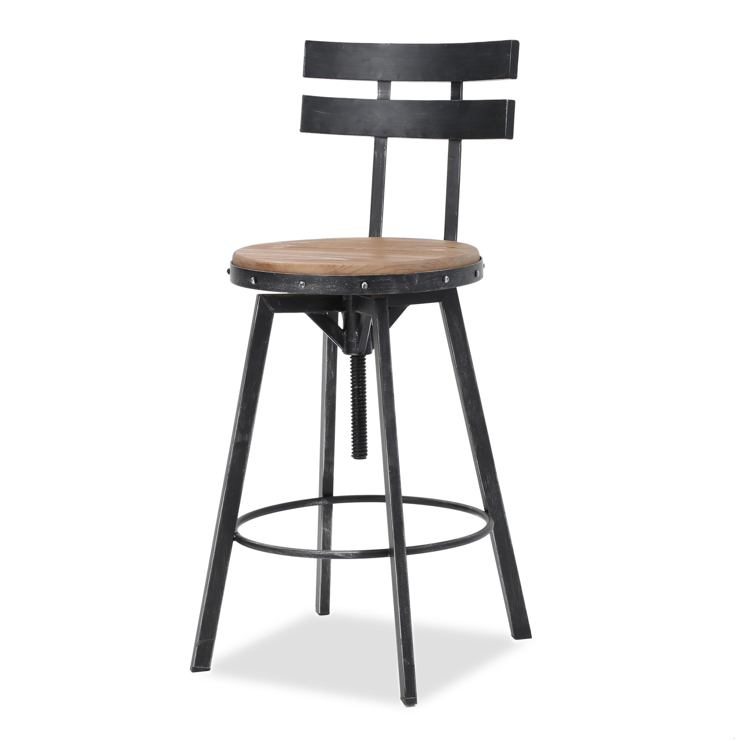 Partly Assemble Wood & Black Wood+Metal Bar Stools