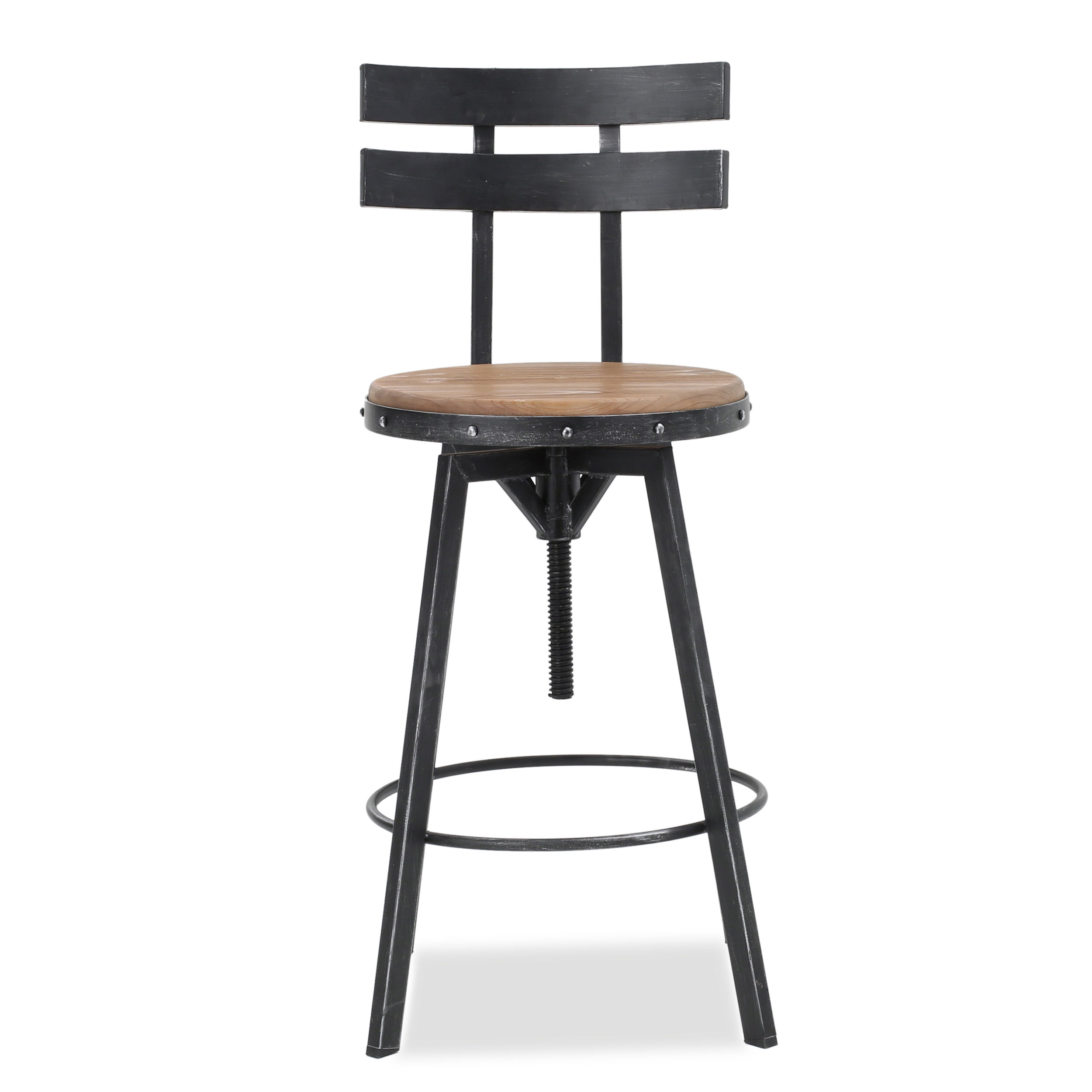 Partly Assemble Wood & Black Wood+Metal Bar Stools