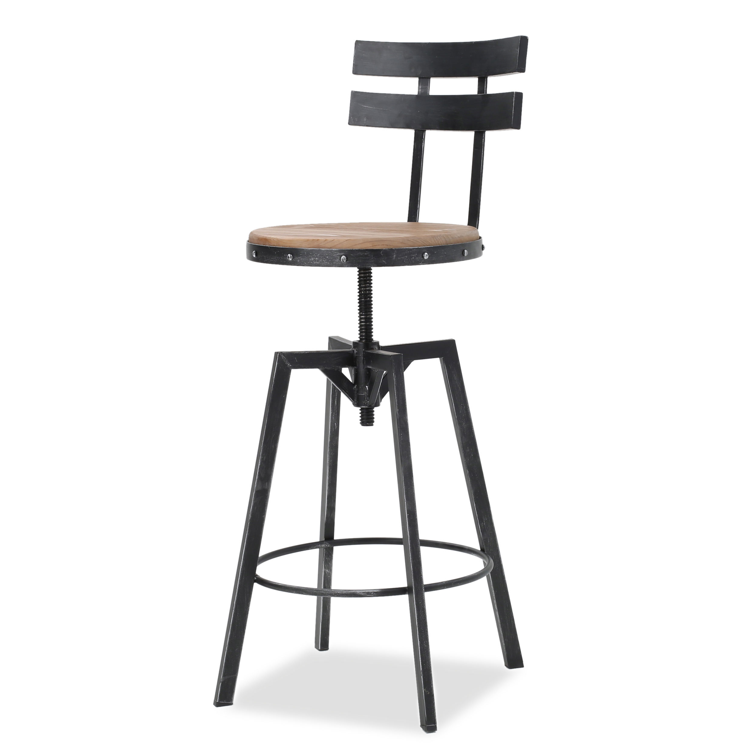 Partly Assemble Wood & Black Wood+Metal Bar Stools