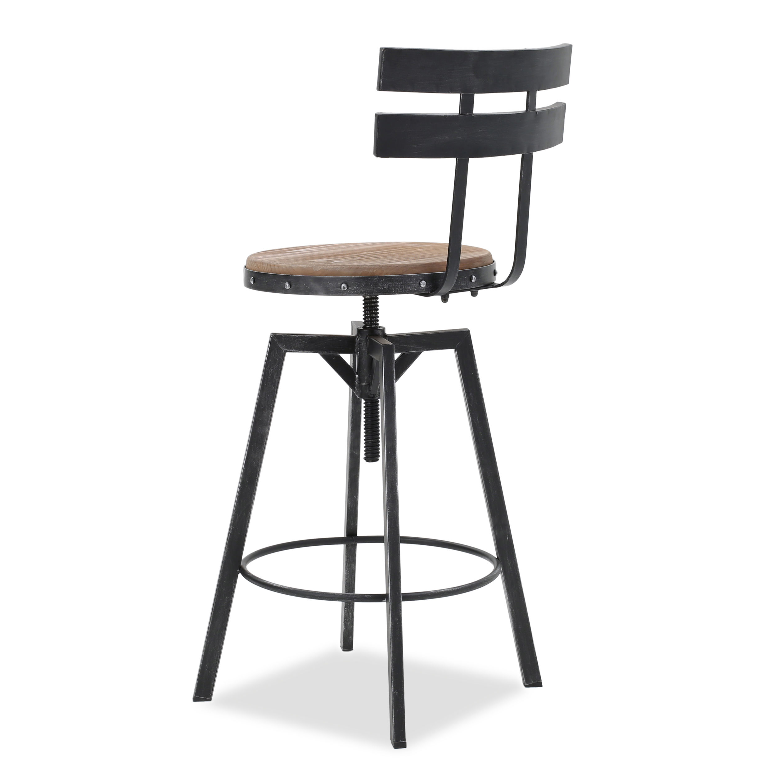 Partly Assemble Wood & Black Wood+Metal Bar Stools