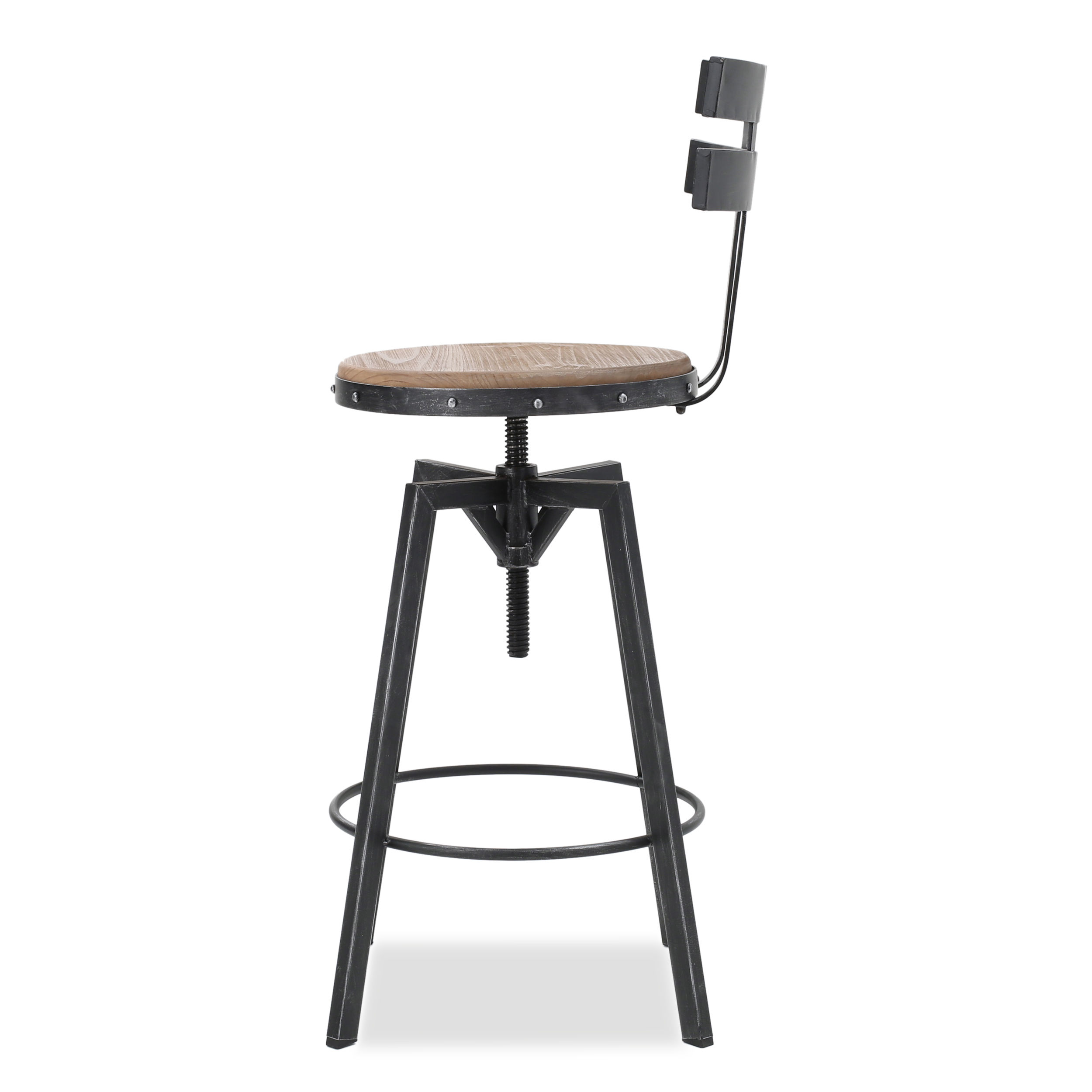 Partly Assemble Wood & Black Wood+Metal Bar Stools