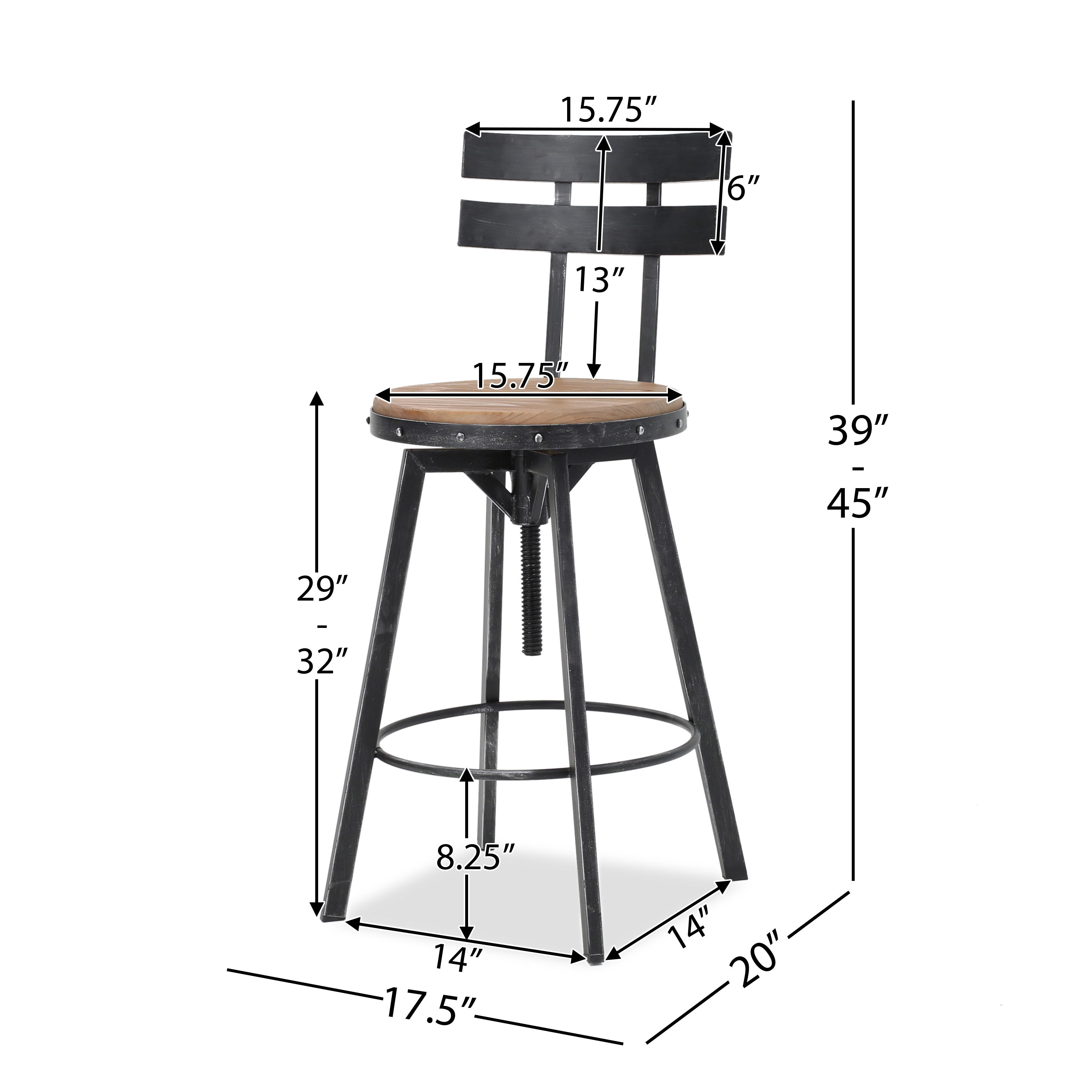 Partly Assemble Wood & Black Wood+Metal Bar Stools