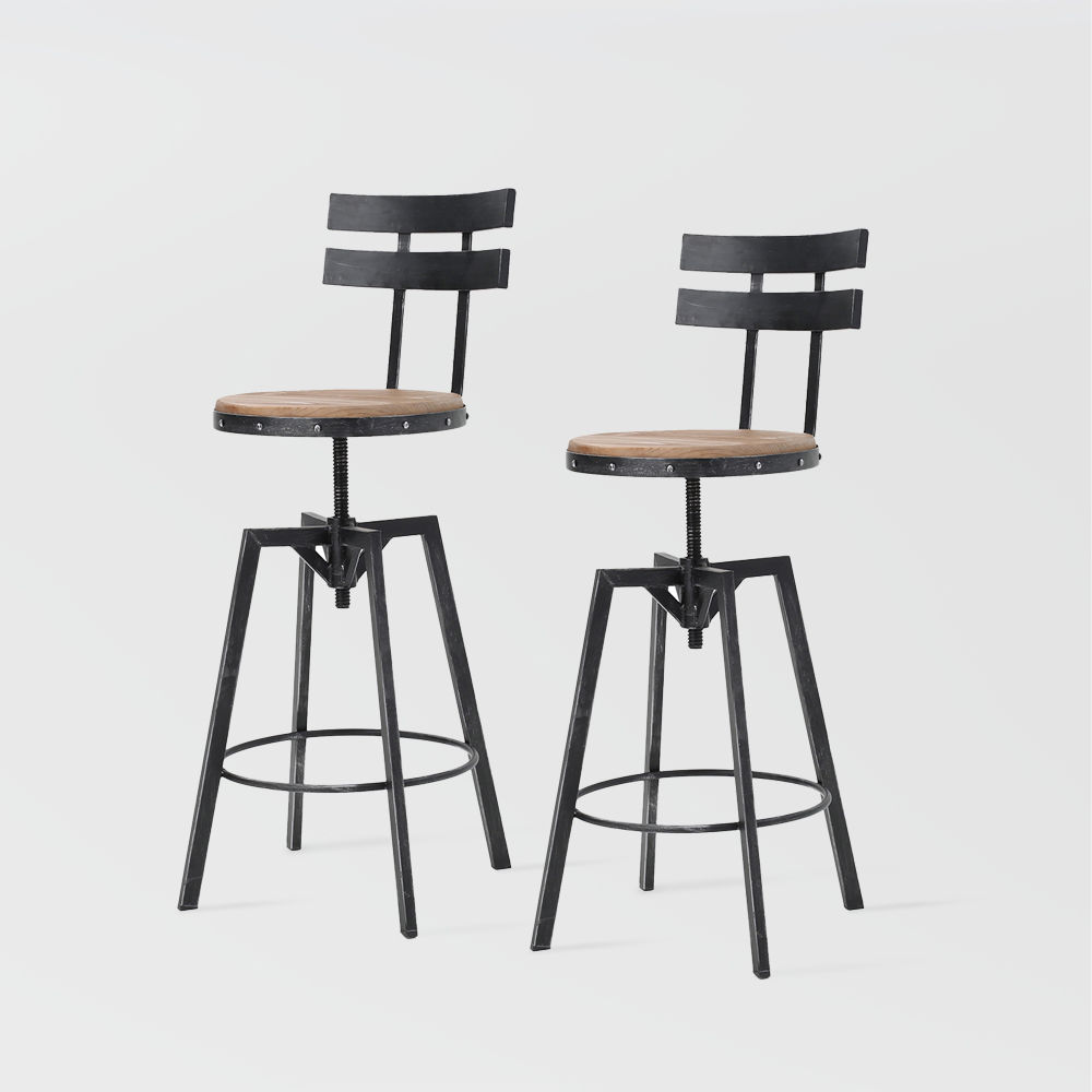 Partly Assemble Wood & Black Wood+Metal Bar Stools