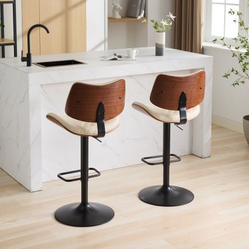 for 4 Walnut & Beige PU Leather Bar Stools